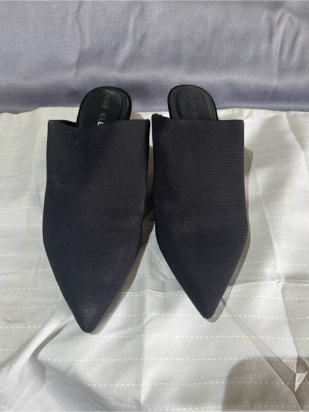 Anne Klein Pointed Black Slip-On Mules Kitten Heel